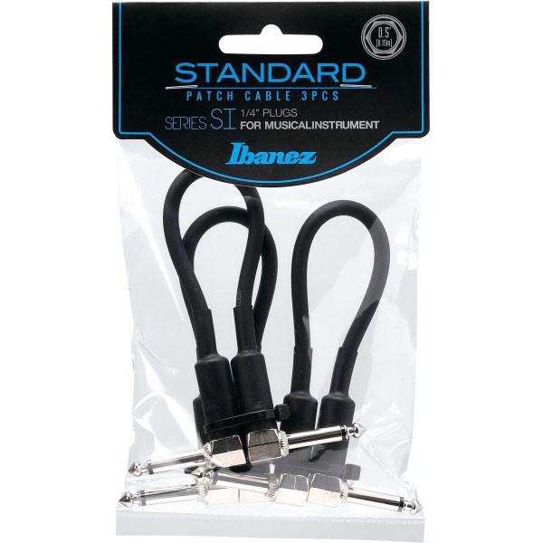 IBANEZ SI Serie (Standard) Instrumentenkabel - 2 abgewinkelte Stecker 3-teiliges Set Patch Kabel - Klinke - Klinke, Schwarz - 0,15 m / 0,5 ft (SI05P3)