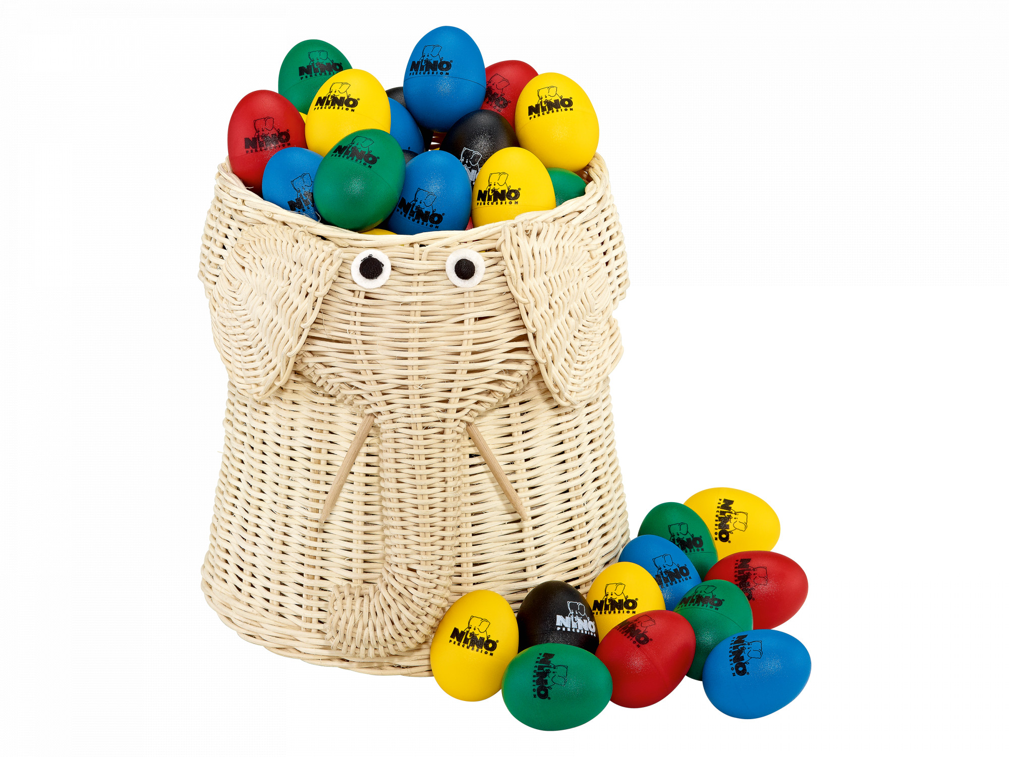 NINO Percussion 80-teiliges Egg Shaker Sortiment in Rattankorb (VE80-NINO540)
