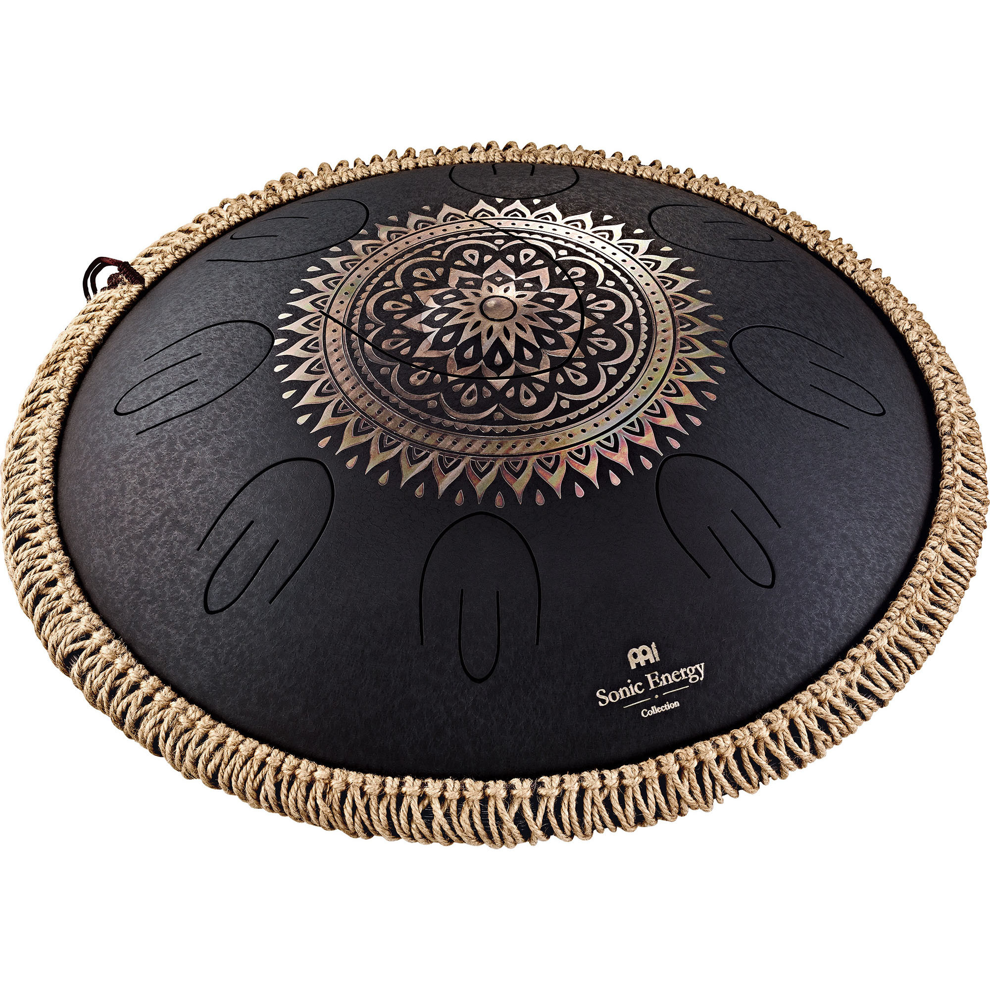 Meinl Sonic Energy 16" Octave Steel Tongue Drum, D Kurd, 9 Töne, 440 Hz, Gelasertes Blumenmuster, Schwarz (OSTD1BKE)