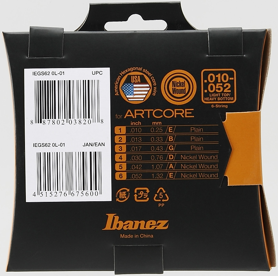 IBANEZ Saiten Set für 6 String Artcore E-Gitarre - Light Top/Heavy Bottom (IEGS62)