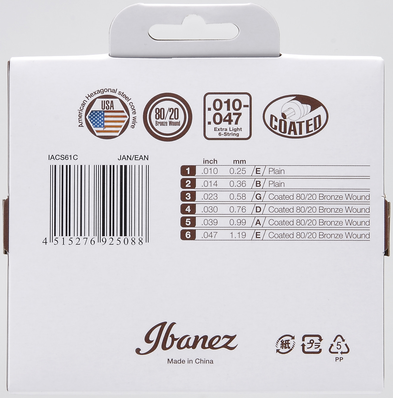 IBANEZ Saiten Set für 6 String Akustikgitarre - Extra Light (IACS61C)