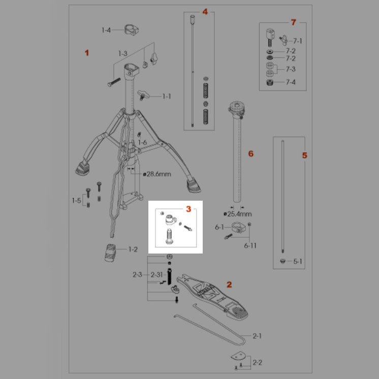 TAMA height adjustment assembly - HH75W (HH75W-3)