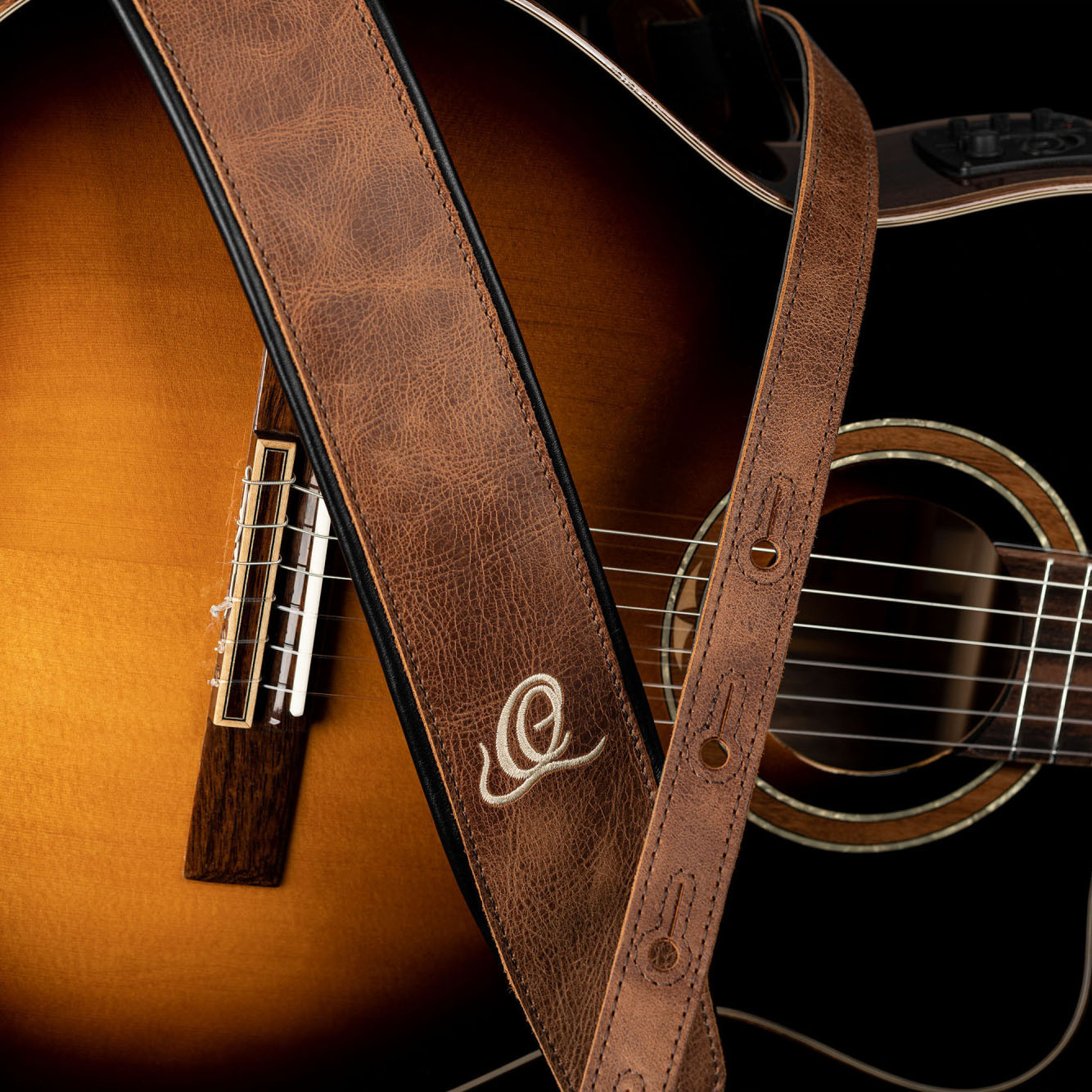 ORTEGA Genuine-Leather Guitar-Strap - Vintage Cognac (OSCL-7)