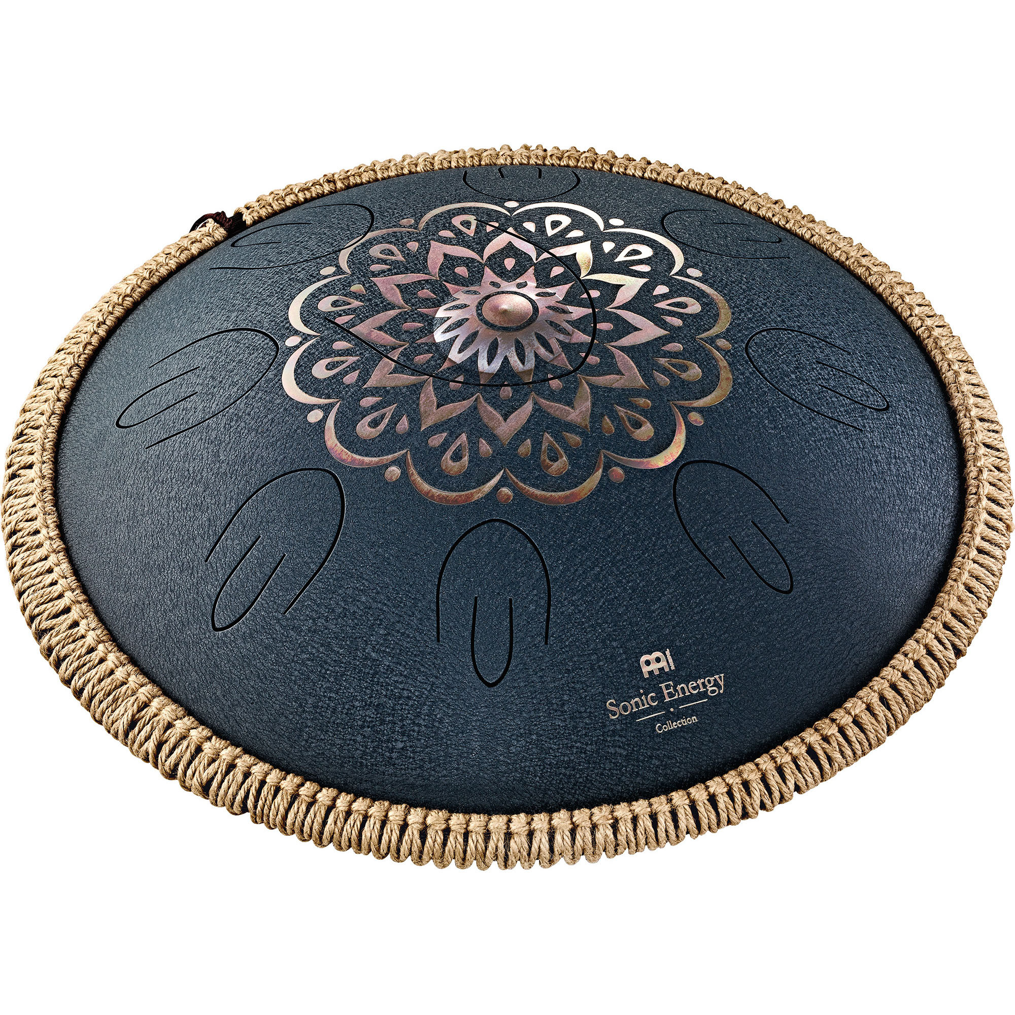 Meinl Sonic Energy 16" Octave Steel Tongue Drum, D Amara, 9 Töne, 440 Hz, Gelasertes Blumenmuster, Marineblau (OSTD2NBE)