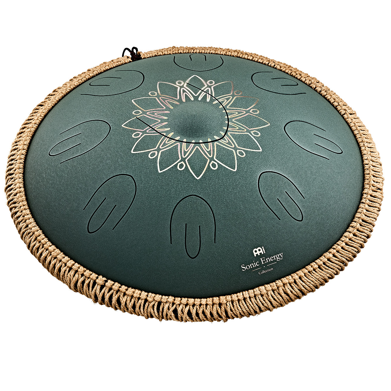 Meinl Sonic Energy 16" Octave Steel Tongue Drum, F# Moll, 9 Töne, 432 Hz, Gelasertes Blumenmuster, Dunkelgrün (OSTD4DGE)