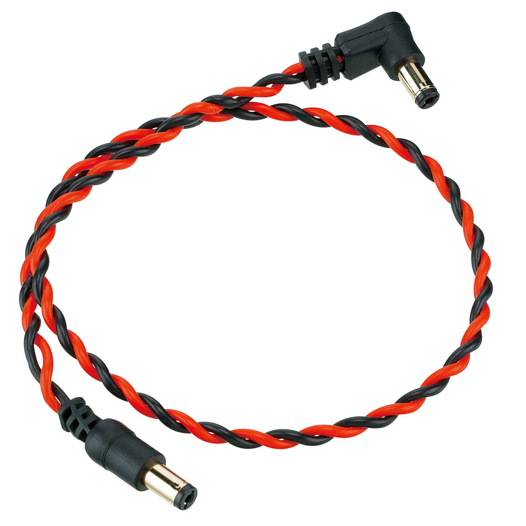 IBANEZ Verdrilltes DC-Kabel schwarz & neonrot, Länge: 16“ Gerader & abgewinkelter Stecker (DCT16-BNR)