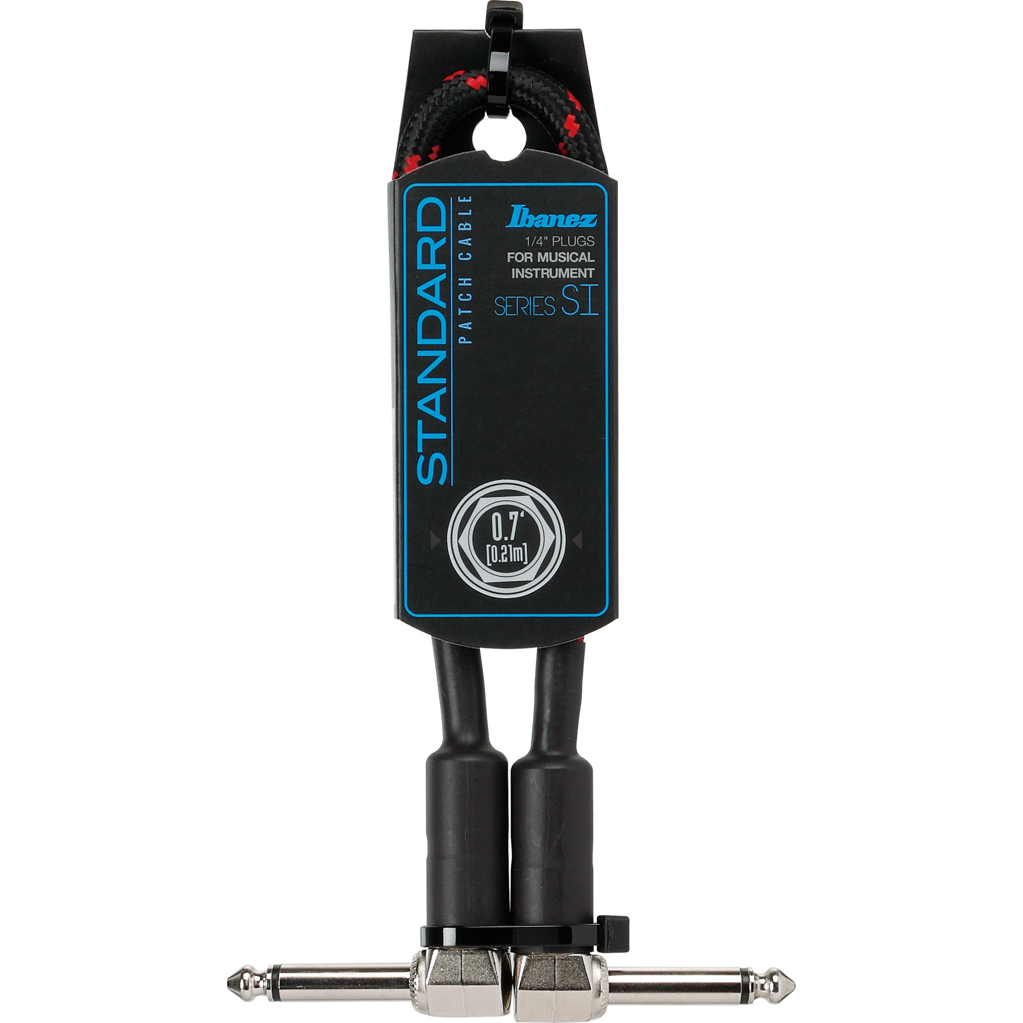 IBANEZ SI Serie (Standard) Instrumentenkabel - Patch Kabel 2 abgewinkelte Stecker Gewebt - Klinke - Klinke, Black x Wine - 0,21 m / 0,7 ft (SI07P-BW)