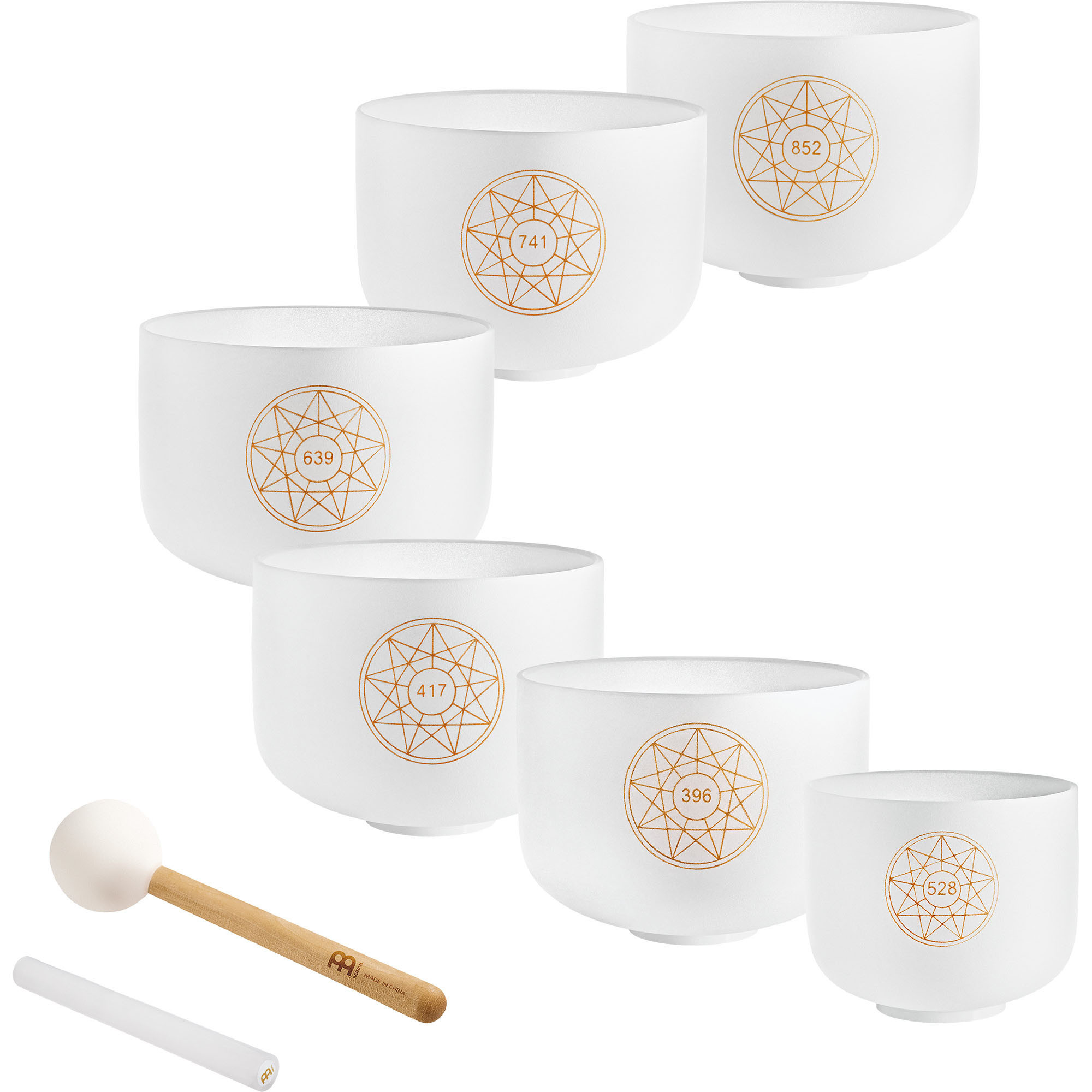 Meinl Sonic Energy 6-teiliges Solfeggio Crystal Singing Bowl Set, Ut 396 Hz, Re 417 Hz, Mi 528 Hz, Fa 639 Hz, Sol 741 Hz, La 852 Hz (SOLCSBSET)