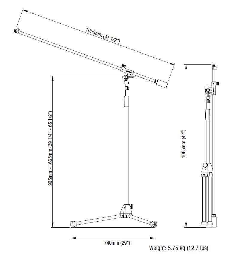 TAMA Iron Works Studio Series Mikrofonständer - Extra langer Auslegerarm (3/8“ Anschluss) (MS737BK)