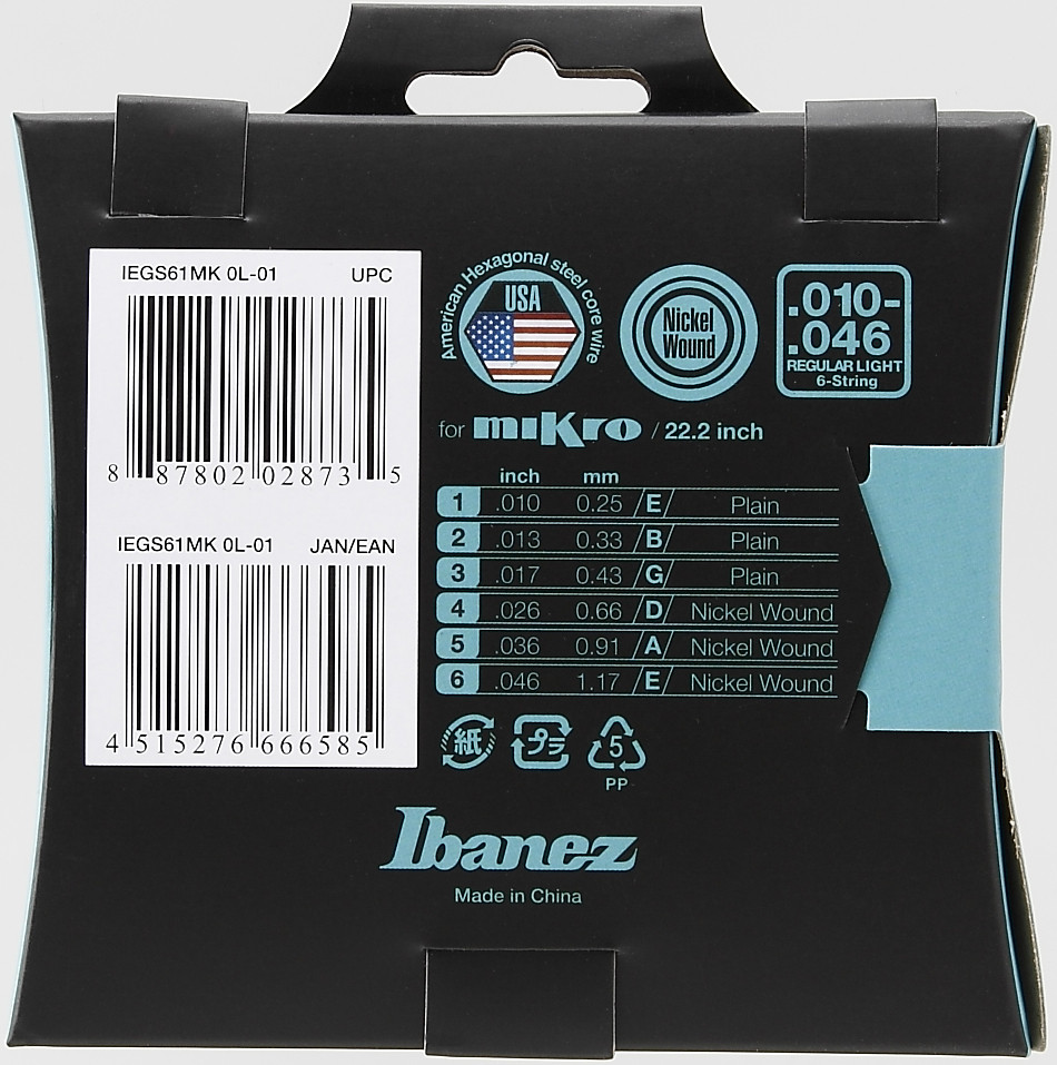 IBANEZ Saiten Set für 6 String E-Gitarre - Mikro Scale (IEGS61MK)