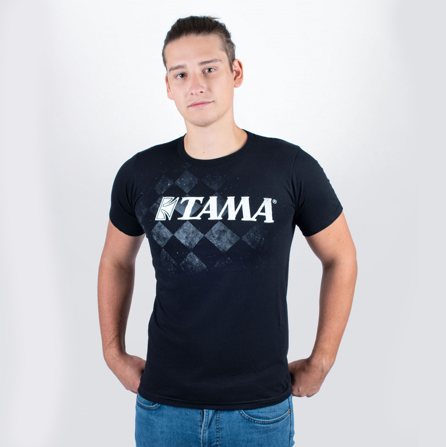 TAMA T-Shirt in schwarz mit Checkered Tee Print (TT11CHEKBK-S)