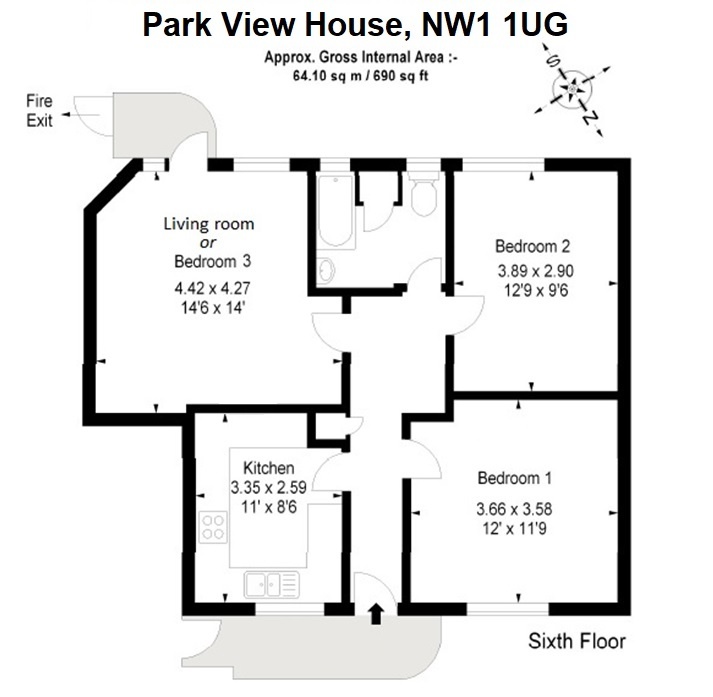 Additional image 23 of 3 Bed Flat, Park View House, NW1, N1 7GU