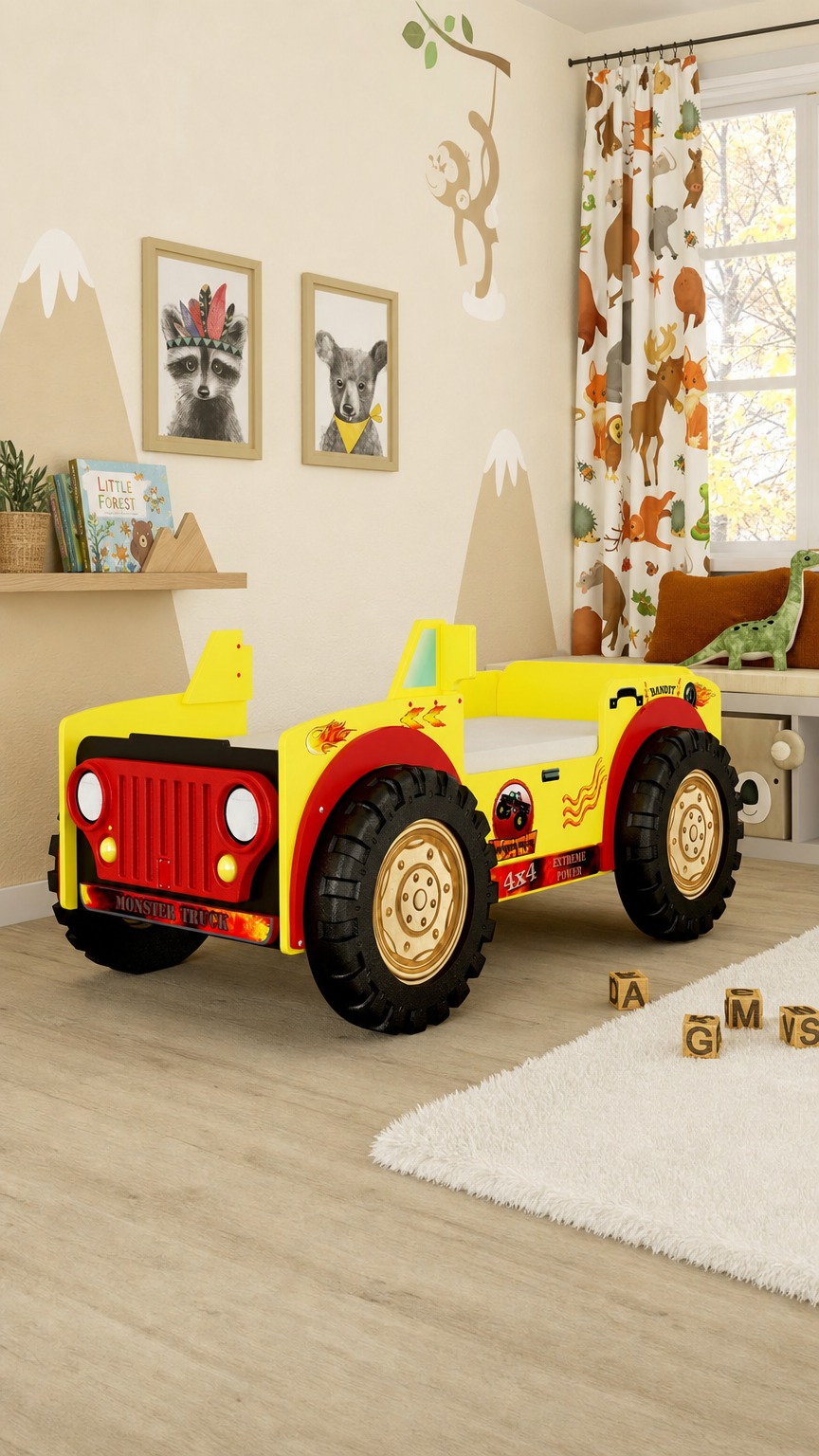 Autobett Monster Truck mit Matratze 90x190 & LEDs