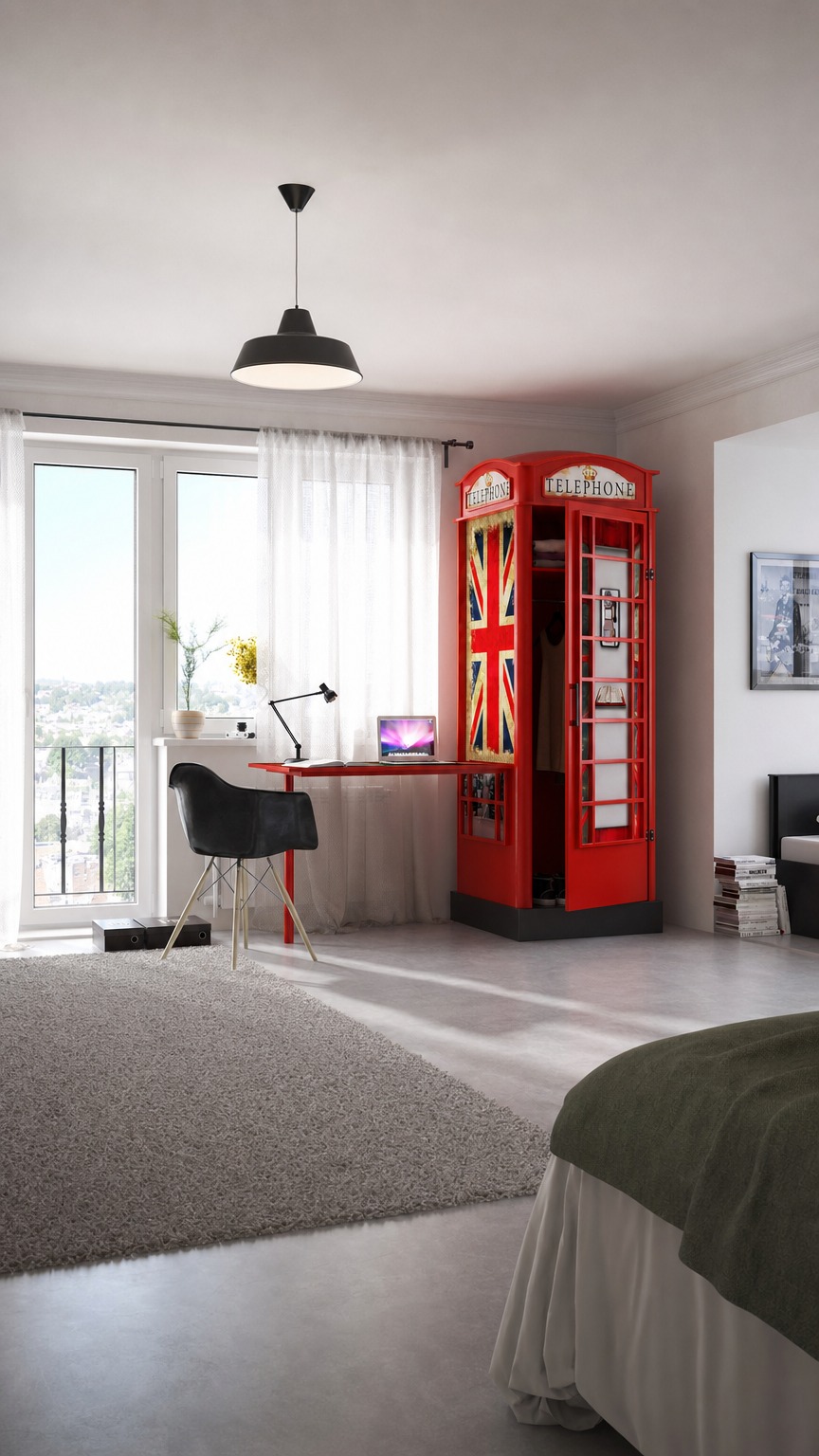 Design Kleiderschrank Telefonzelle mit Schreibtisch