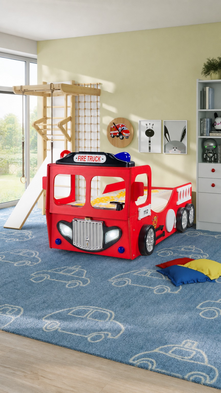 Feuerwehrbett Einzelbett inkl. Matratze + Rost