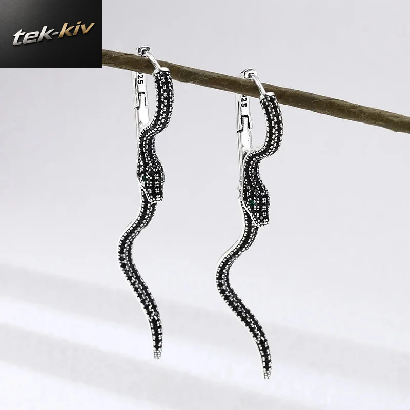 Vintage-Quadrat-Ohrringe Aus 925Er-Sterlingsilber Für Damen, Trendiger Retro-Schlangen-Ohrring, Schmuck, Verhindert Allergien, Party-Accessoires, Geschenk