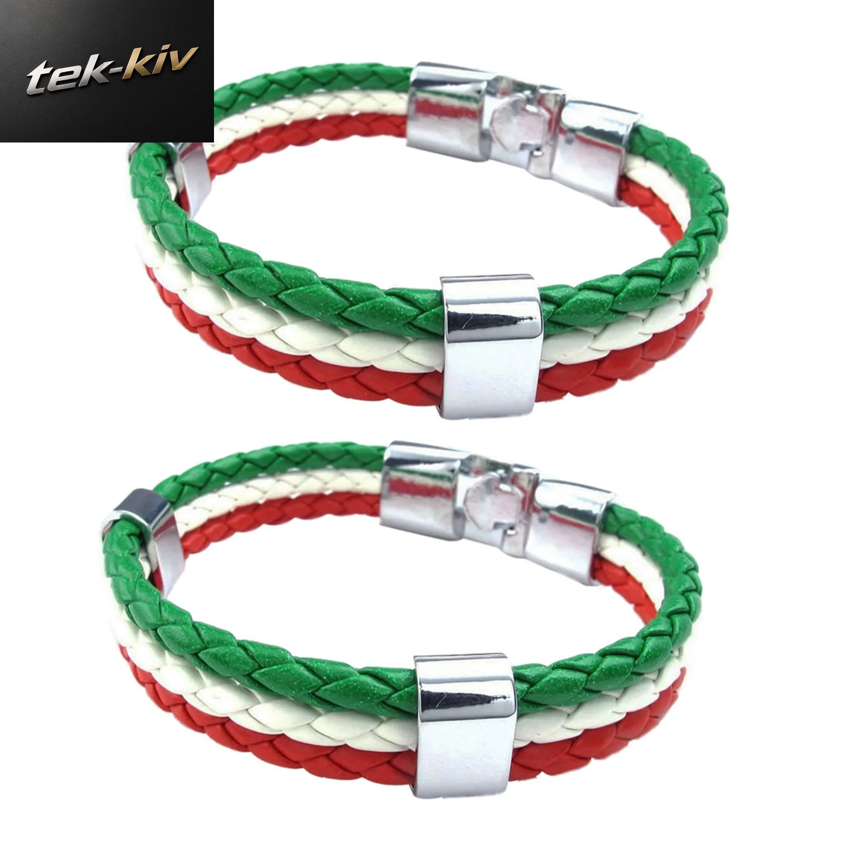 ABP-2X Schmuckarmband, Armreif Mit Italienischer Flagge, Pu-Lederlegierung, Für Herren Und Damen, Grün, Weiß, Rot (Breite 14 Mm, Länge 23 Cm)
