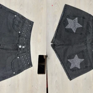 Y2K Mode Damen Jeans Fünfzackige Sterne Bedruckte Taschen Nieten Reißverschluss Damen Denim Kurze Hose Vintage Streetwear 2026
