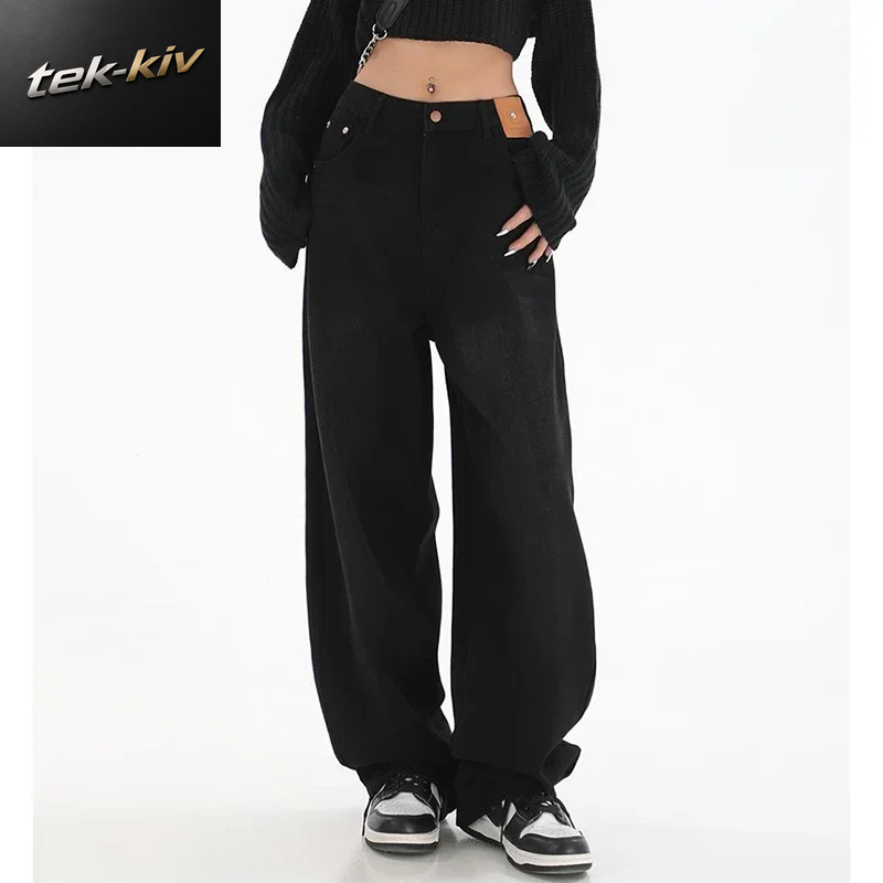 Weibliche Klassische Retro Hohe Taille Baggy Jeans Frauen Koreanische Täglichen Gerade Bein Denim Hosen Mädchen Bequeme Lange Hosen