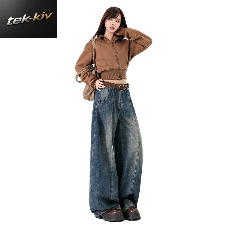 Amerikanischen Retro Plüsch Gebogene Messer Hosen Herbst Winter Neue Lose Abnehmen Frauen Jeans Faul Gerade Bein Breite Bein Denim Hosen