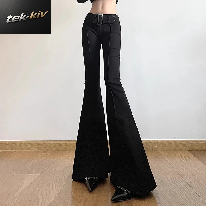 Damen Schwarze Jeans Flare Hose Y2K Retro Emo 2000Er Streetwear Fashion Hose Harajuku Breite Yogahose 90Er Jahre Ästhetische Kleidung
