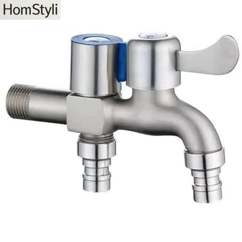 Edelstahl-Wasserhahn, Doppelter Auslass, Dual-Control-Wasserhahn, Eins in Zwei, Out-Wasserhahn, 1/2 Zoll Bidet-Wasserhähne, Badezimmer-Zubehör