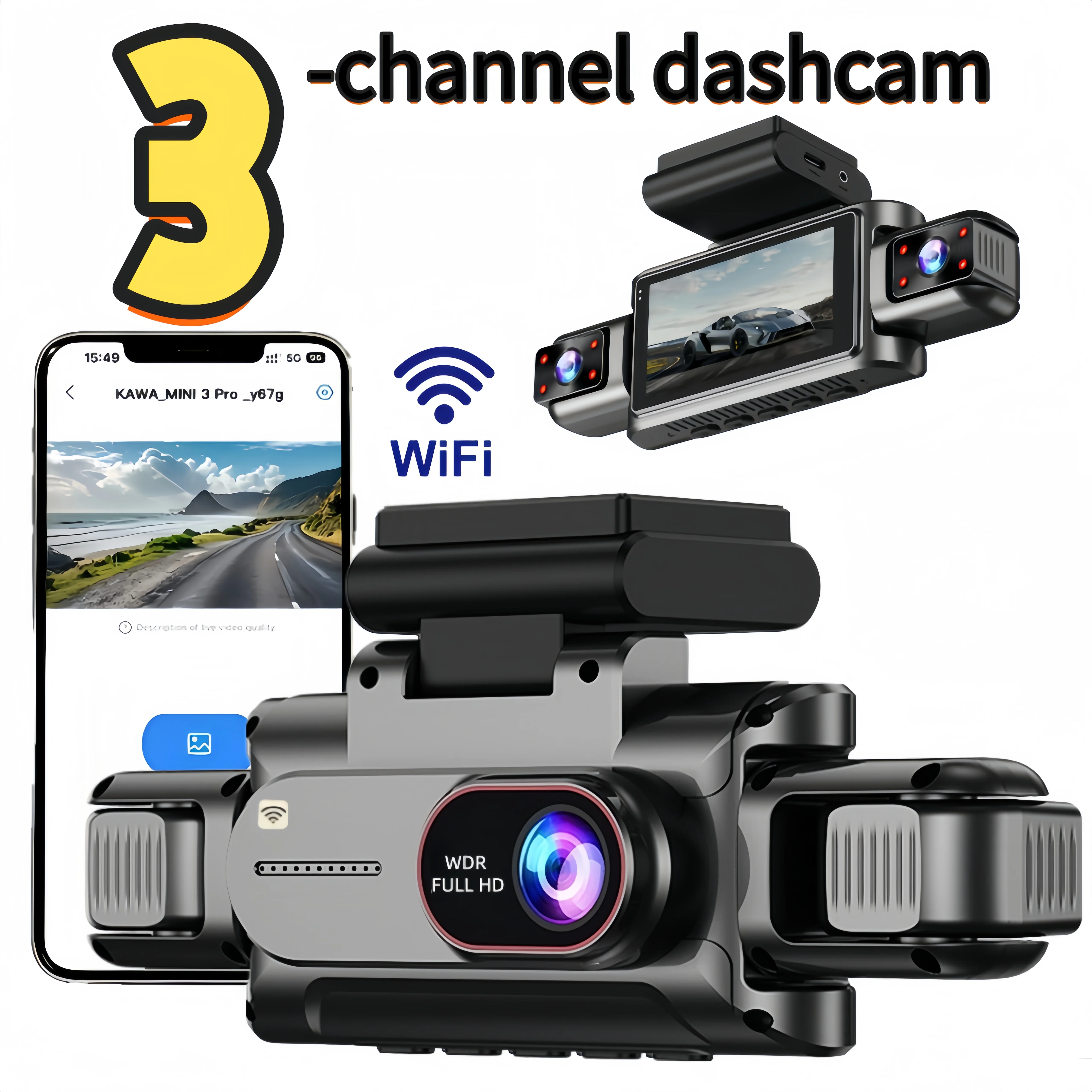 3-4-Kanal Wlan-Dashcam, 1080P Full HD, APP Wlan-Steuerung, 3,5-Zoll-Bildschirm, Hd-Nachtsicht, 24-Stunden-Parküberwachung