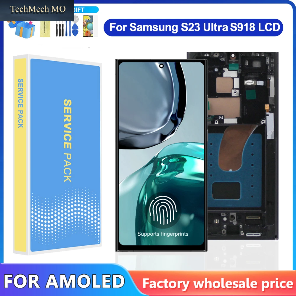 6.78 ''AMOLED Für Samsung S23 Ultra LCD Display Touchscreen Digitizer Montage Für S23 Ultra S918 S918B S918U Display Mit Rahmen
