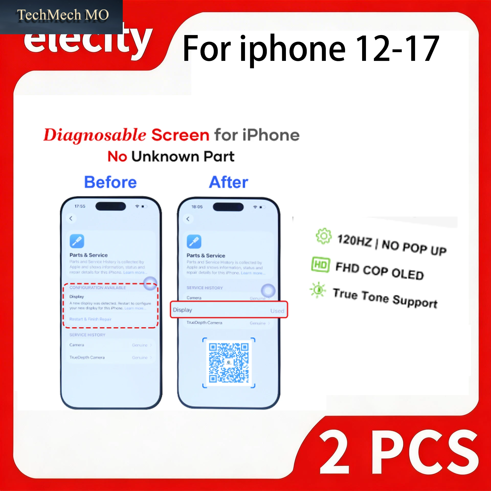 2Er-Set 120Hz Diagnosierbare Display-Baugruppe Für Iphone 17, 16, 13, 14, 15 Pro Max OLED Touchscreen-Digitizer-Baugruppe Ohne Ic-Entfernung