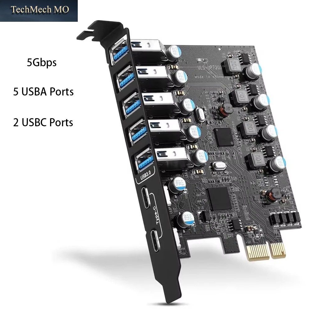 7Ports Usb 3,0 5Gbps Pcie 1X Erweiterungs Karte 5X USB-A 2X USB-C Pci Express Usb Add on Karten Mit Fl1100 Chip Für Windows 11 10