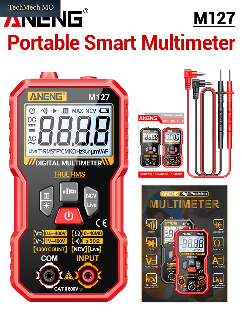 Digitales Automatisches Multimeter-Testgerät 6000 Zählungen 600V AC Spannung Strom Voltmeter Amperemeter NCV Widerstandsmessung Mit Rückenstützrahmen Werkzeuge