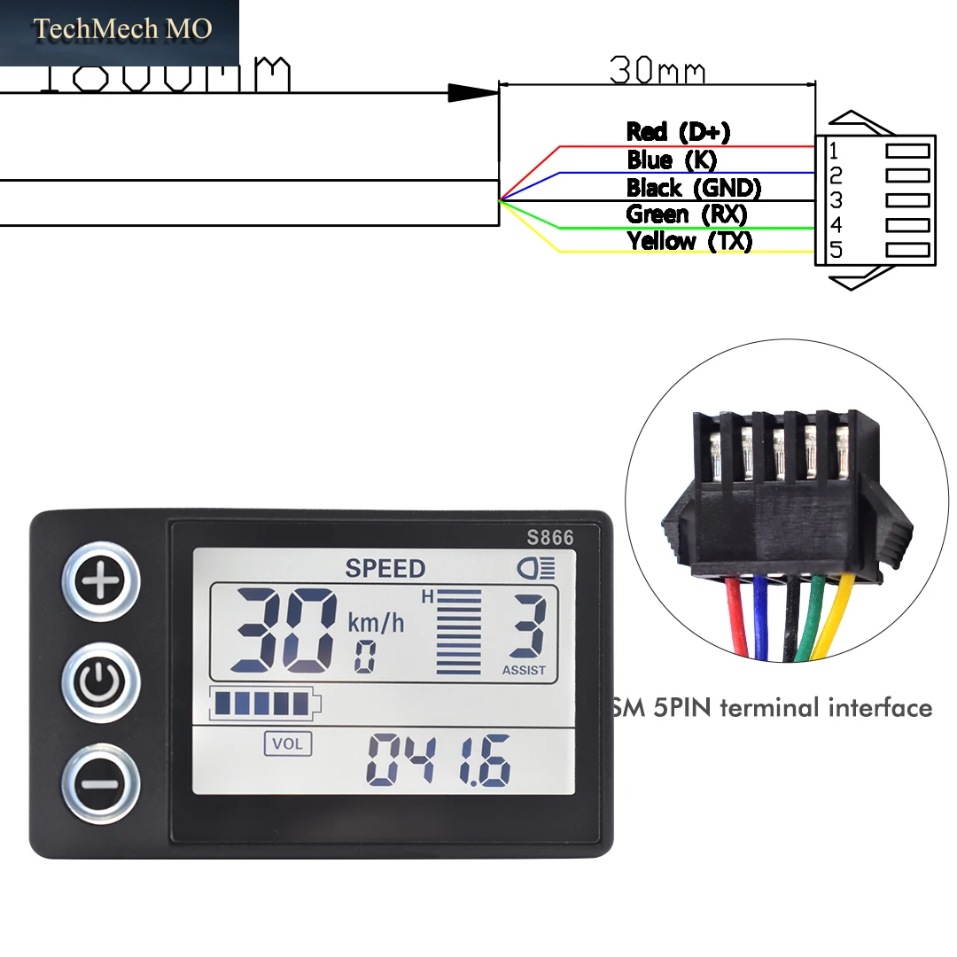 S866 Elektrofahrrad UART 2-Display Digital E Scooter Kabel Ebike Smart Fahrradcomputer Fahrradtacho Wasserdicht Straße