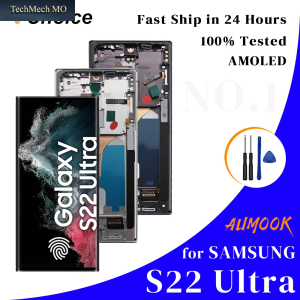 6,8" Super AMOLED Display Für SAMSUNG S22 Ultra 5G LCD Display Touchscreen Digitizer S22Ultra Mit Rahmen Teile LCD Ersatz