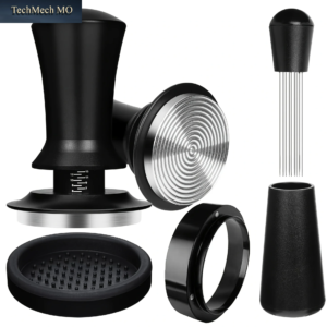 Kaffee-Zubehör 4-Teiliges Set, Kaffeestampfer, Einstellbar Mit Skala, Druckförmiger Verteiler Runde Matte, Kaffeemixer, Kaffeedosierer