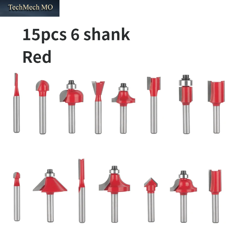 15-Teiliges Fräser-Set Mit 6MM, 6,35MM, 8MM, 12,7MM Schaft Für Holzbearbeitung, Fräswerkzeuge in Holzkisten, Planfräser, Hartmetallfräser