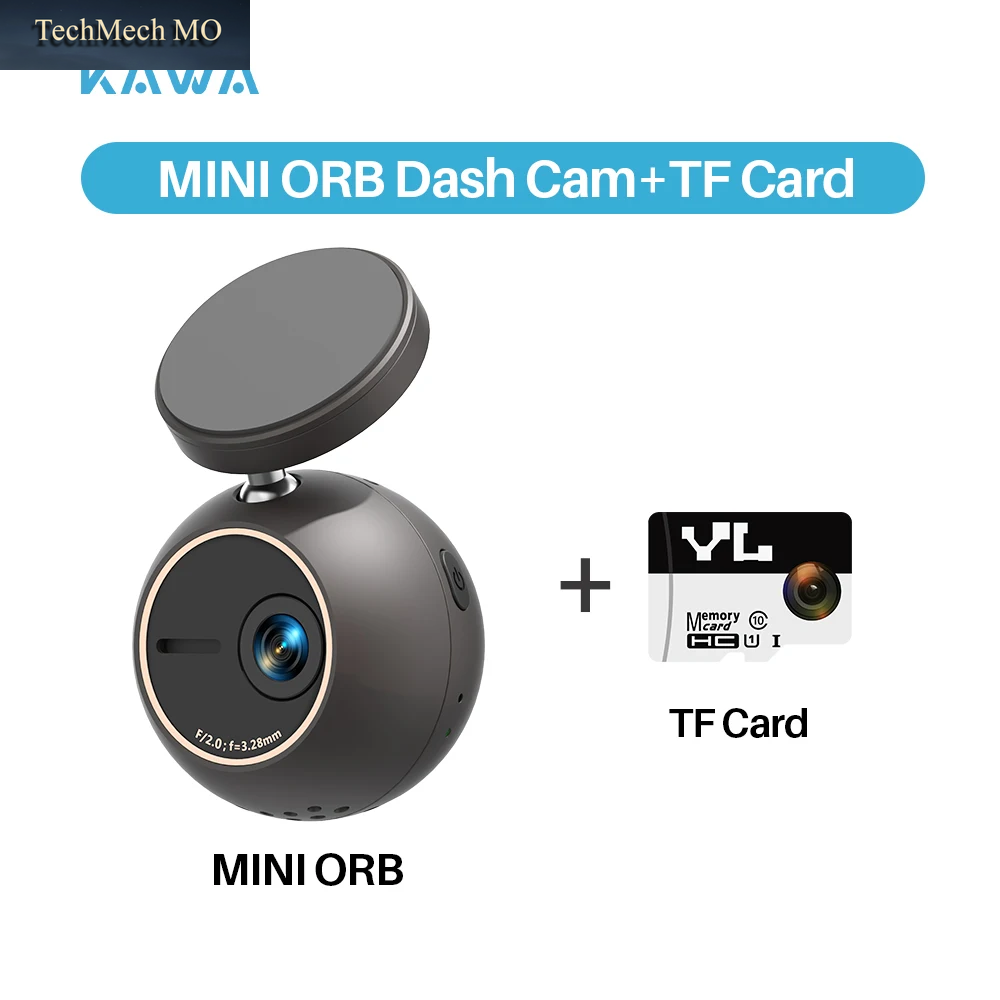 Dash Cam KAWA MINI ORB Winziger Videorecorder 2K Auto-Dvr, Sprachsteuerung, Autokamera, 360 ° Drehen,180 ° Video Flip AUTO Dash Kamera