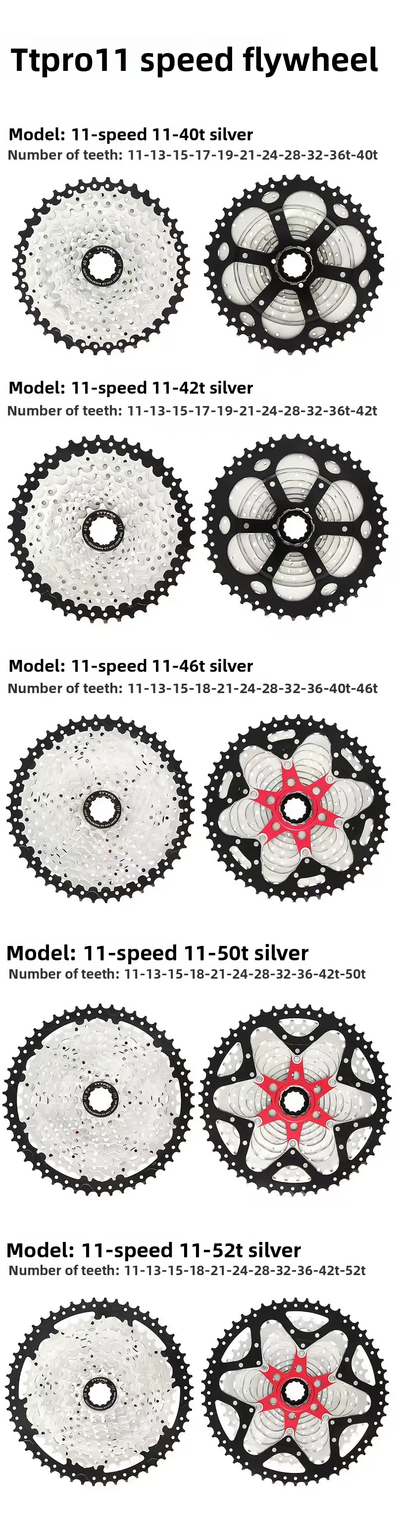 MTB Fahrrad 11-Gang-Kassette 11-36/40/42/46/50/52T 11V Mountainbike-Kettenblatt K7 Kette Fahrrad-Freilauf Fahrradzubehör