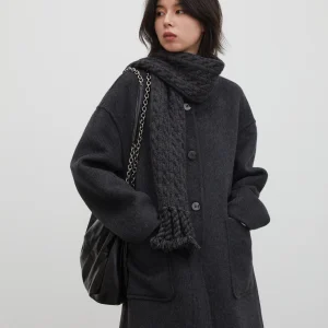 CHIC VEN Neuer Damen Langer Wollmantel Doppelreihig Locker Lässig Bürodamen Überziehmantel Mit Schal Herbst Winter 2026 Kleidung