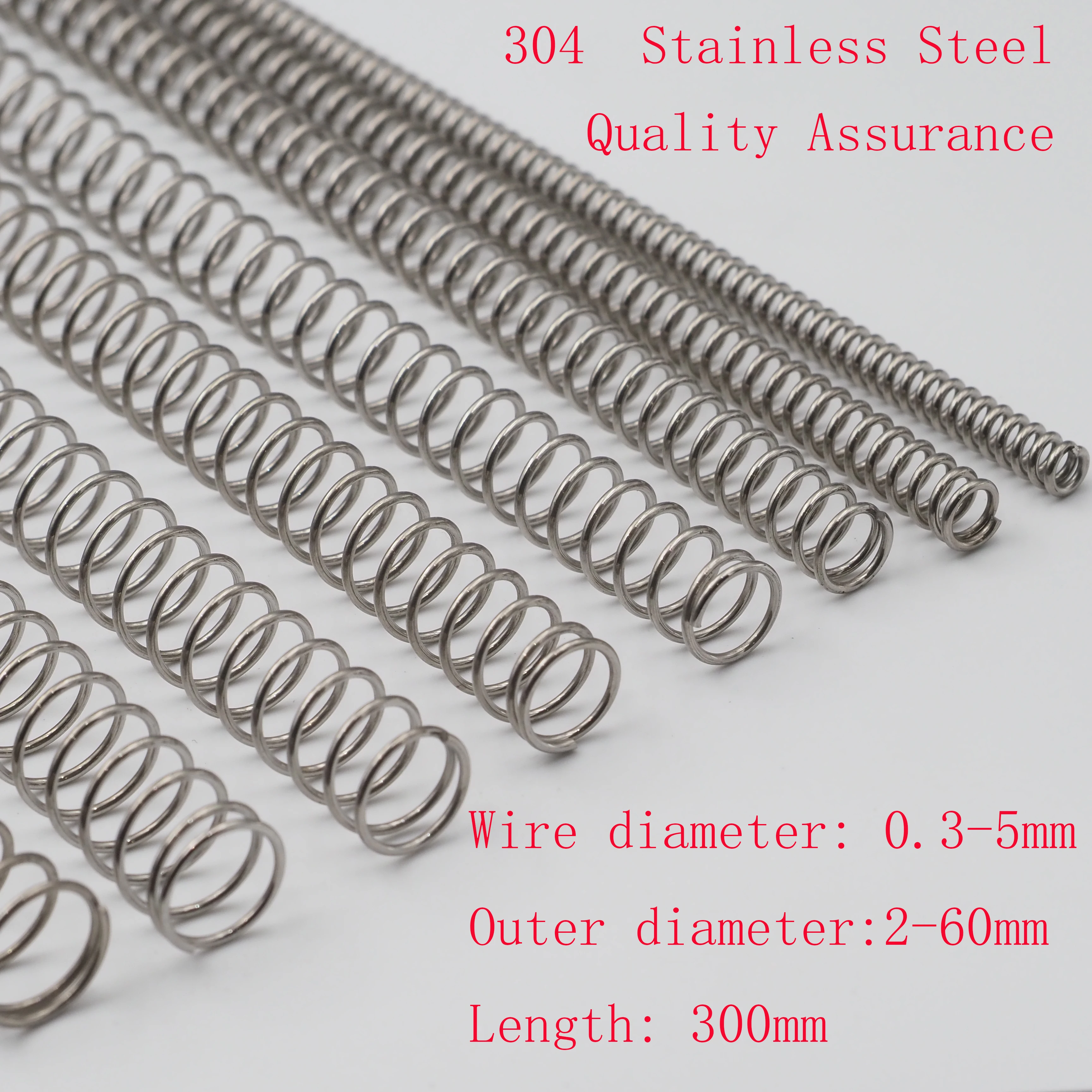 304 Edelstahl, Länge 300 Mm, 1 Stück, Druckfeder, Drahtdurchmesser 0,3–1,2 Mm, Außendurchmesser 2–16 Mm