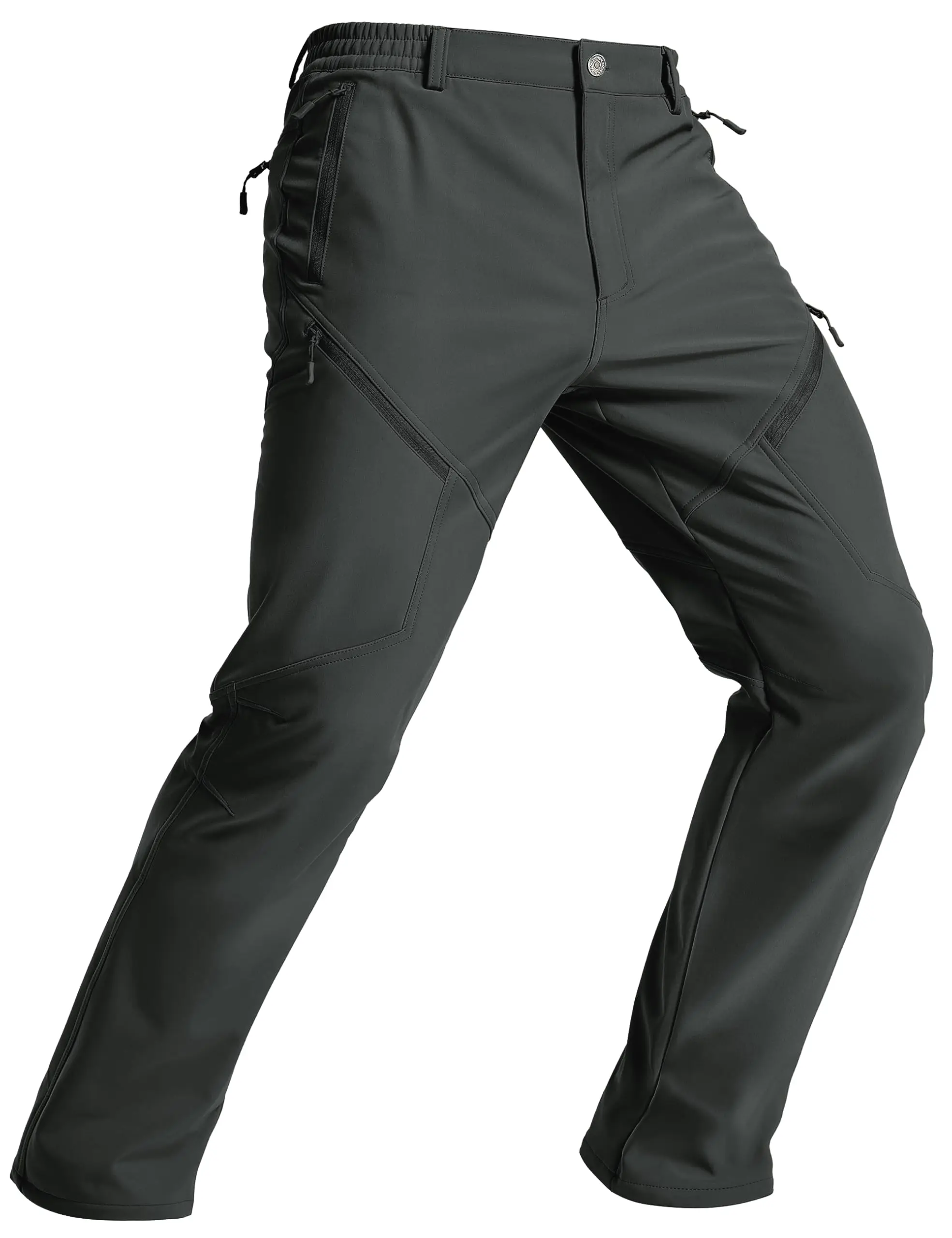 TACVASEN Herren-Wanderhose Für Den Winter, Mit Fleece Gefüttert, Wasserdicht, Softshell, Schnee-Ski-Isolierte Arbeits-Cargohose Mit 6 Reißverschlusstaschen