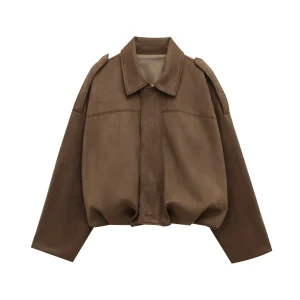 HH Damen Elegante Partyjacke, Lockerer Freizeit-Büro-Mantel, Revers, Reißverschluss, Lange Ärmel, Vintage, Herbst, Urlaub, Winter, Einfarbige Oberbekleidung
