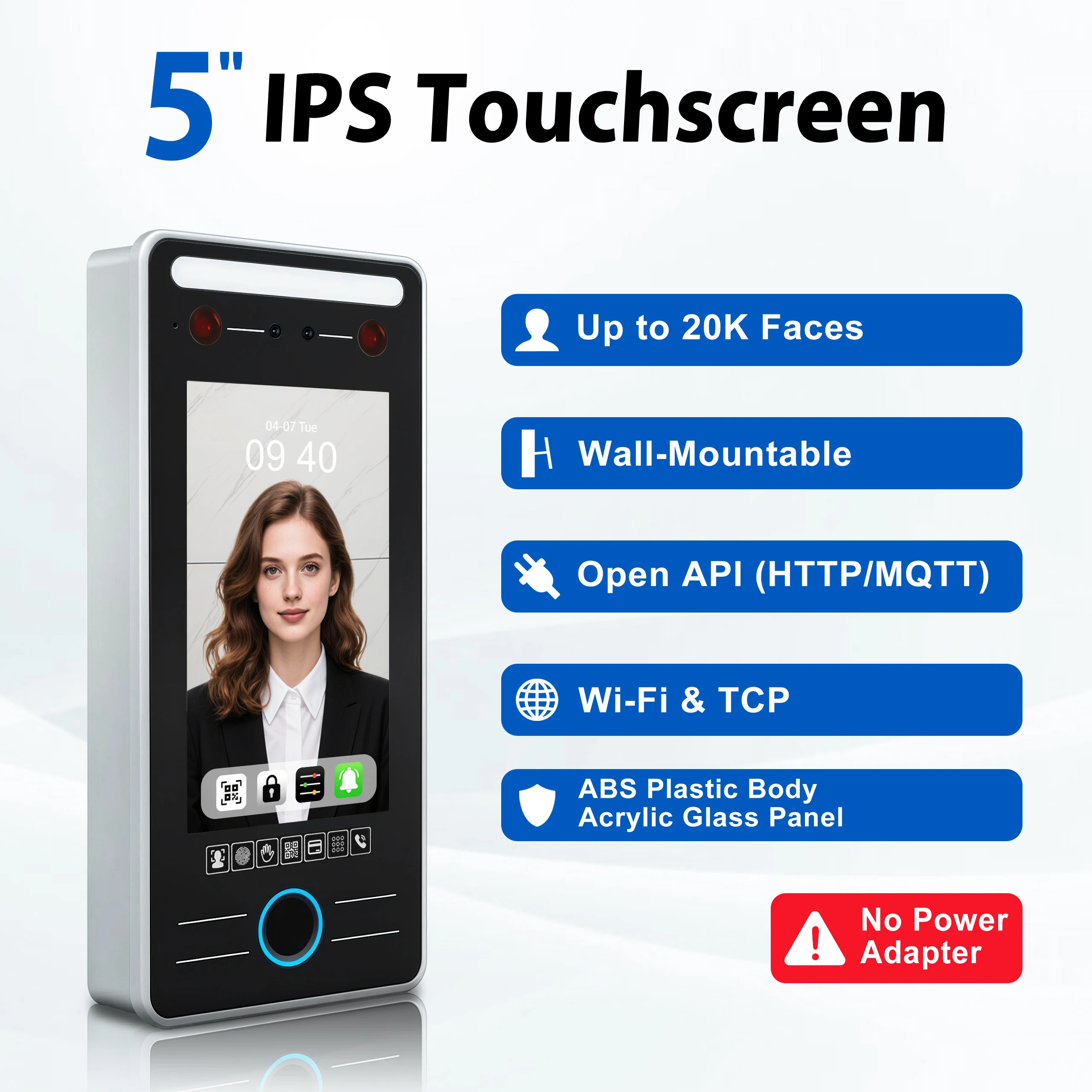 5-Zoll-Gesichtserkennungs-Zutrittskontrollgerät Mit Biometrischer Fingerabdruck-, Handvenen-, Qr-Code- Und Rfid-Funktion, Zeiterfassung, Wifi, RJ45, Wiegand