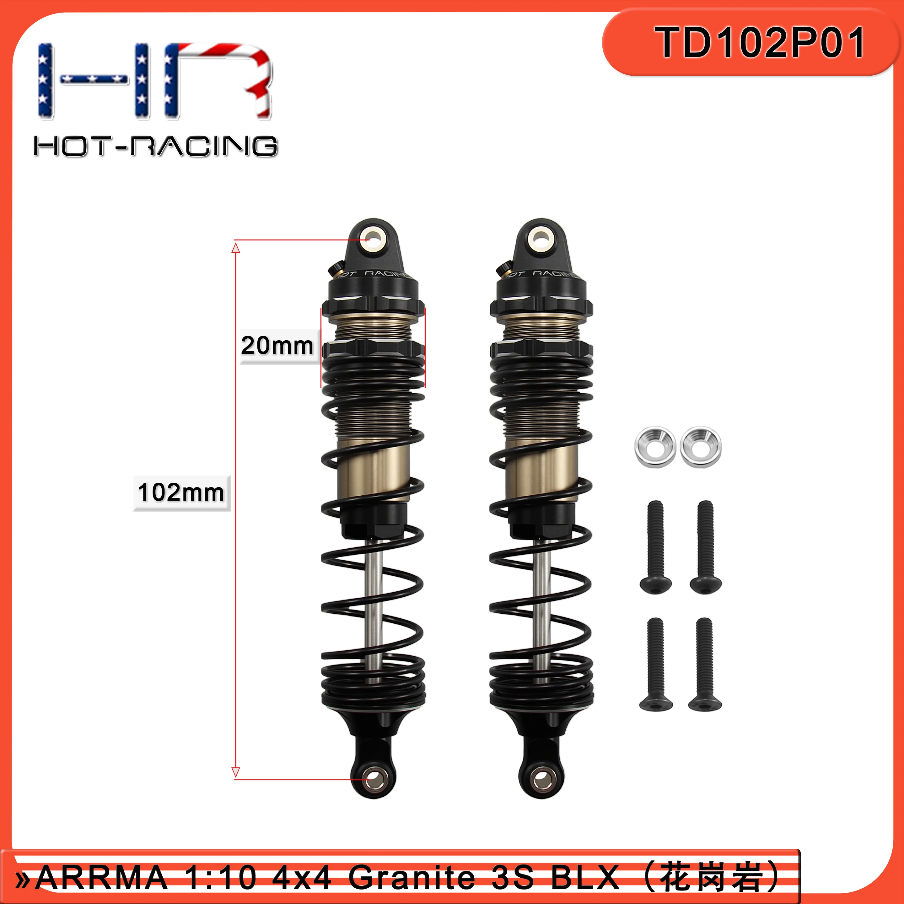 Hot Racing 115-Mm-Gewinde-Aluminium-Stoßdämpfer Mit Progressiver Feder, 2 Stück, Für Arrma Granite Big Rock Senton Typhon, Ersetzt ARA330551