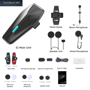 ASMAX S1 Bluetooth-Motorrad-Intercom, Cloudtalk 50-Rider, Markenübergreifend Kompatibel, FM, Enc-Mikrofon, Sprachsteuerung, IPX7 Wasserdicht