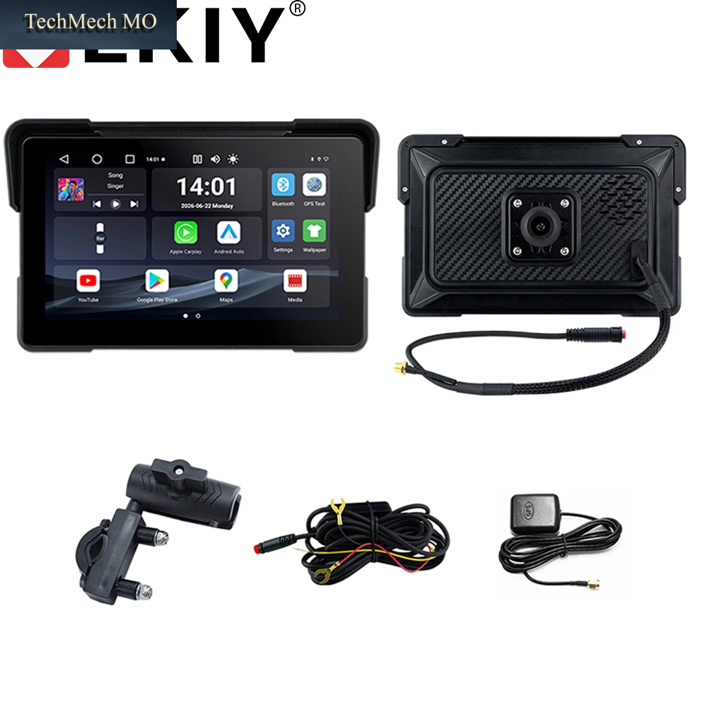 EKIY 7,0" Kabelloses Carplay Moto Android Auto Android 13.0 Tragbares Digitales Dashboard GPS Motorrad-Navigationsdisplay