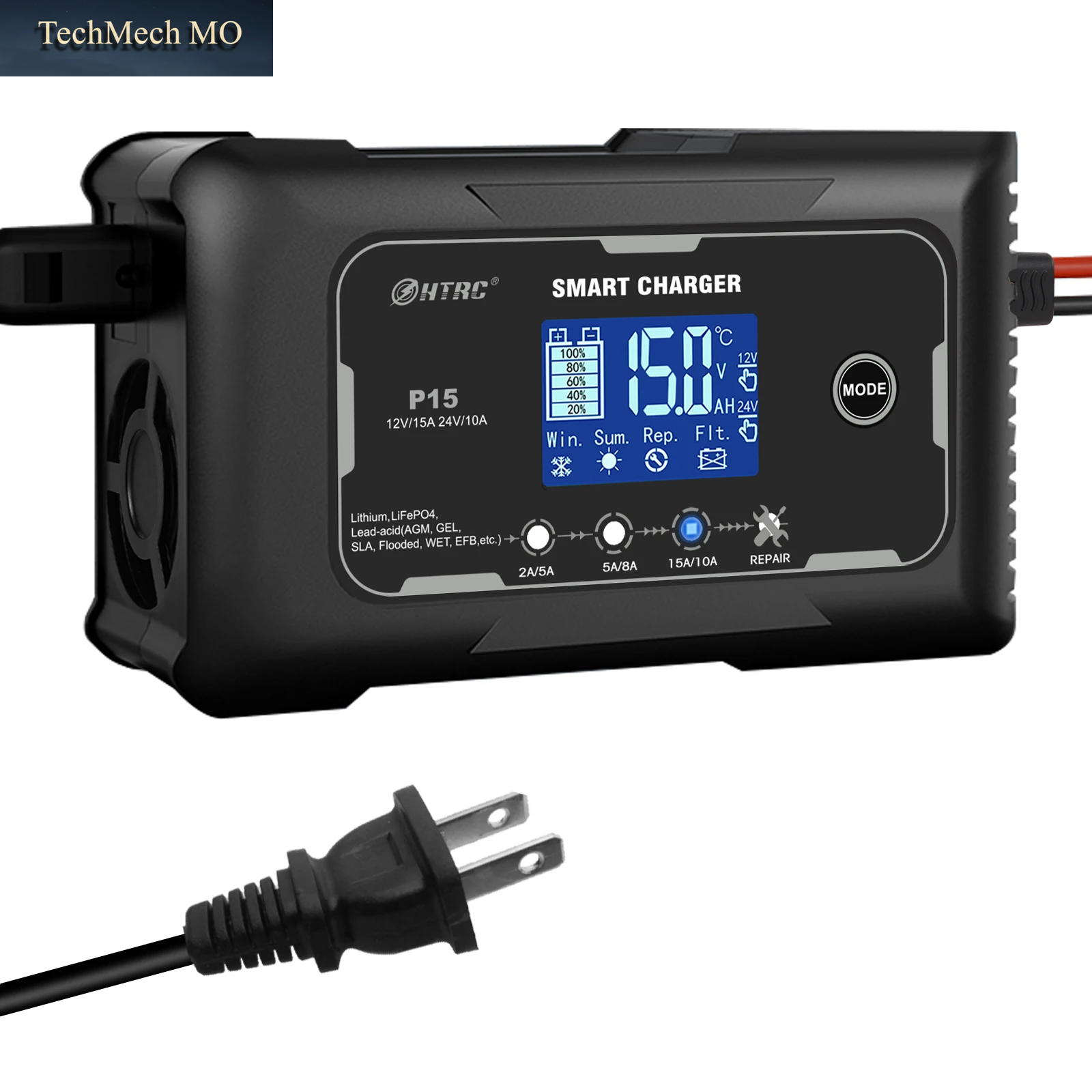 HTRC 12V/24V Auto Batterie Ladegerät 15A Automatische Ladegerät Für Lithium Lifepo4 AGM GEL Blei-Säure Batterie Ladegerät Für Auto