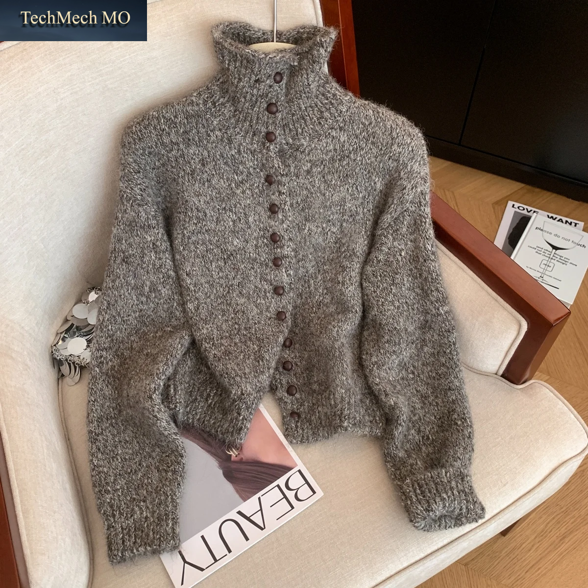 Damen Rollkragen-Cardigan-Pullover Y2K Vintage 2000Er-Jahre-Pullover Strickwaren Lange Ärmel Koreanischer Weicher Gemütlicher Pullover Herbst Winter 2025