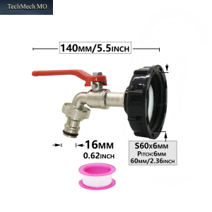 1000 Liter IBC Tank Wasserhahn Adapter Nippel S60X6 Gewinde 1/2-Wege Gartenschlauch Schnellanschluss Wasserhahn Legierung Tank Ventil Fitting