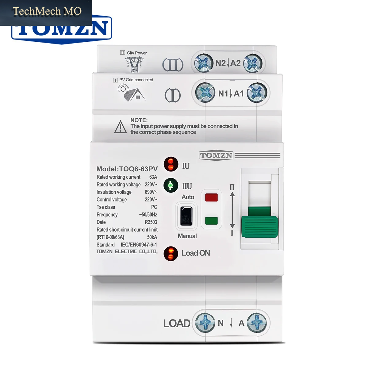 TOMZN Din-Schienen-Ats L N 220V Kleiner Automatischer Umschalter Für Duale Stromversorgung Unterbrechungsfreie 2P 63A TOQ6 Pv-Schalter