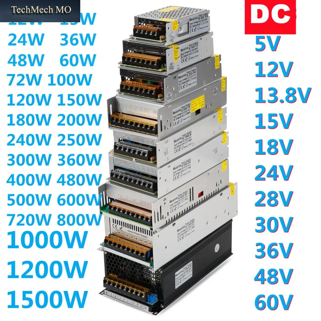 DC 5V 12V 24V 36V 48V 60V Schaltnetzteil 2A 3A 4A 5A 8A 10A 15A 20A 25A 30A 40A 50A 60A 100A Transformator Netzteil